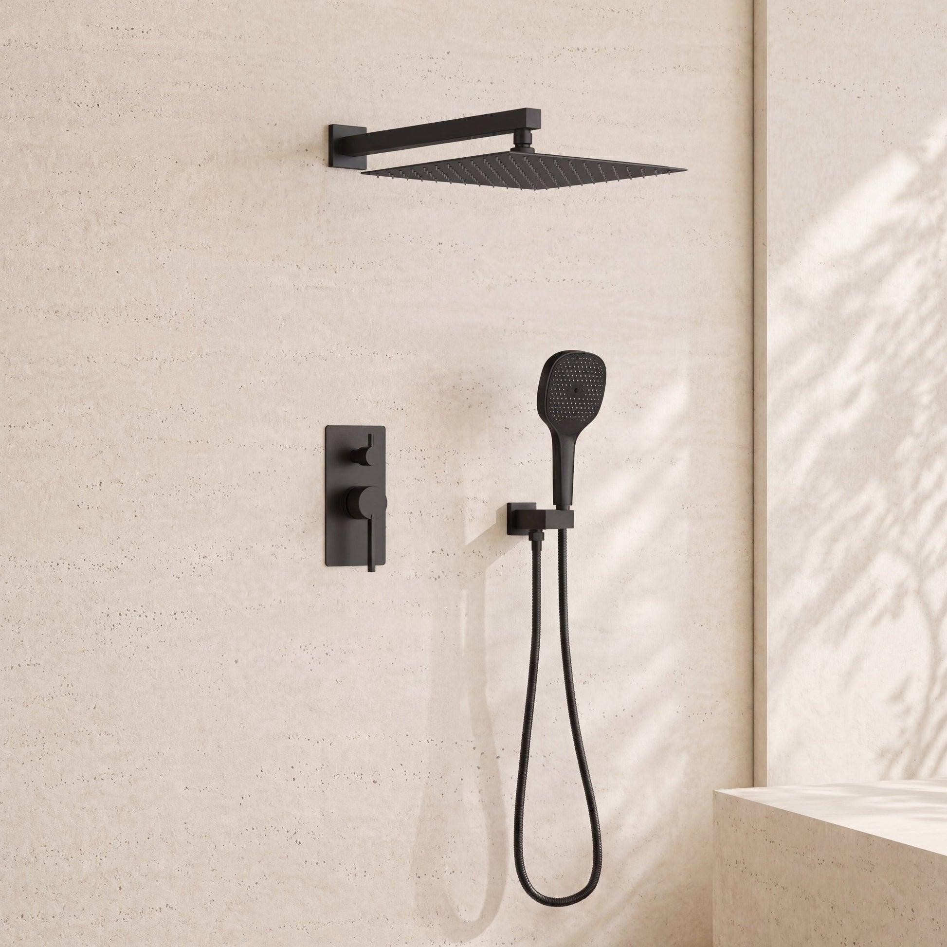 12" Pressure Balance Shower System with Hand Shower – Solid Brass, SUS304, 2 - Function - ShowerMatte Black