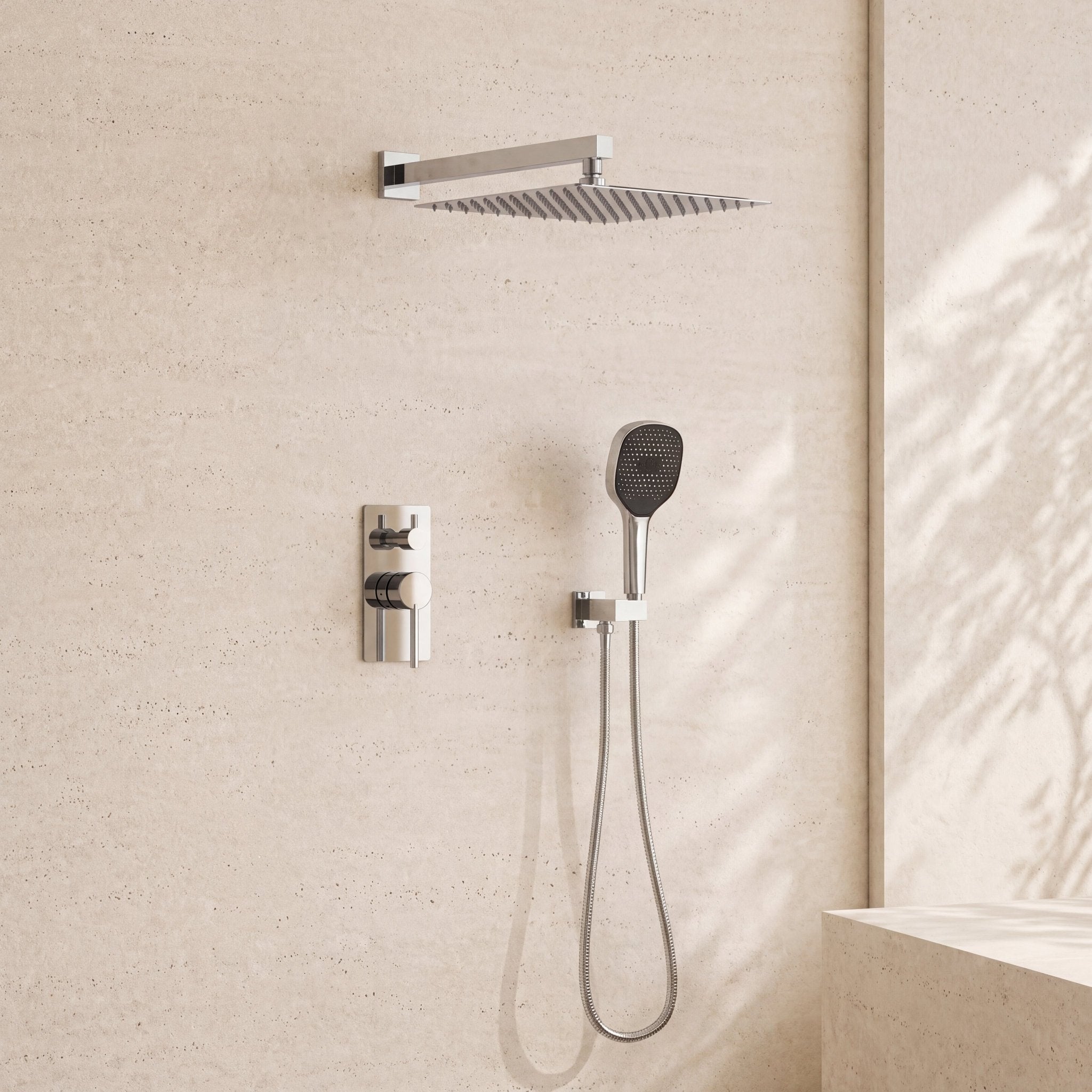 12" Pressure Balance Shower System with Hand Shower – Solid Brass, SUS304, 2 - Function - ShowerPolished Chrome