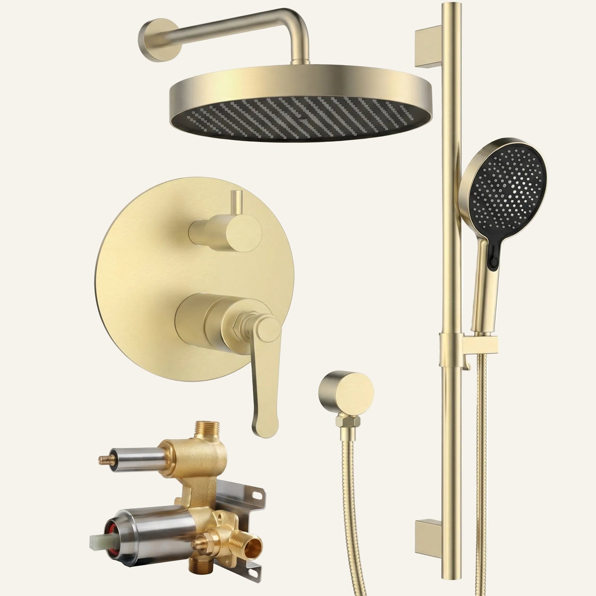 12" Rain Head & Hand Shower - Pressure Balance Shower System (Trim Kit) - ShowerBrushed Gold