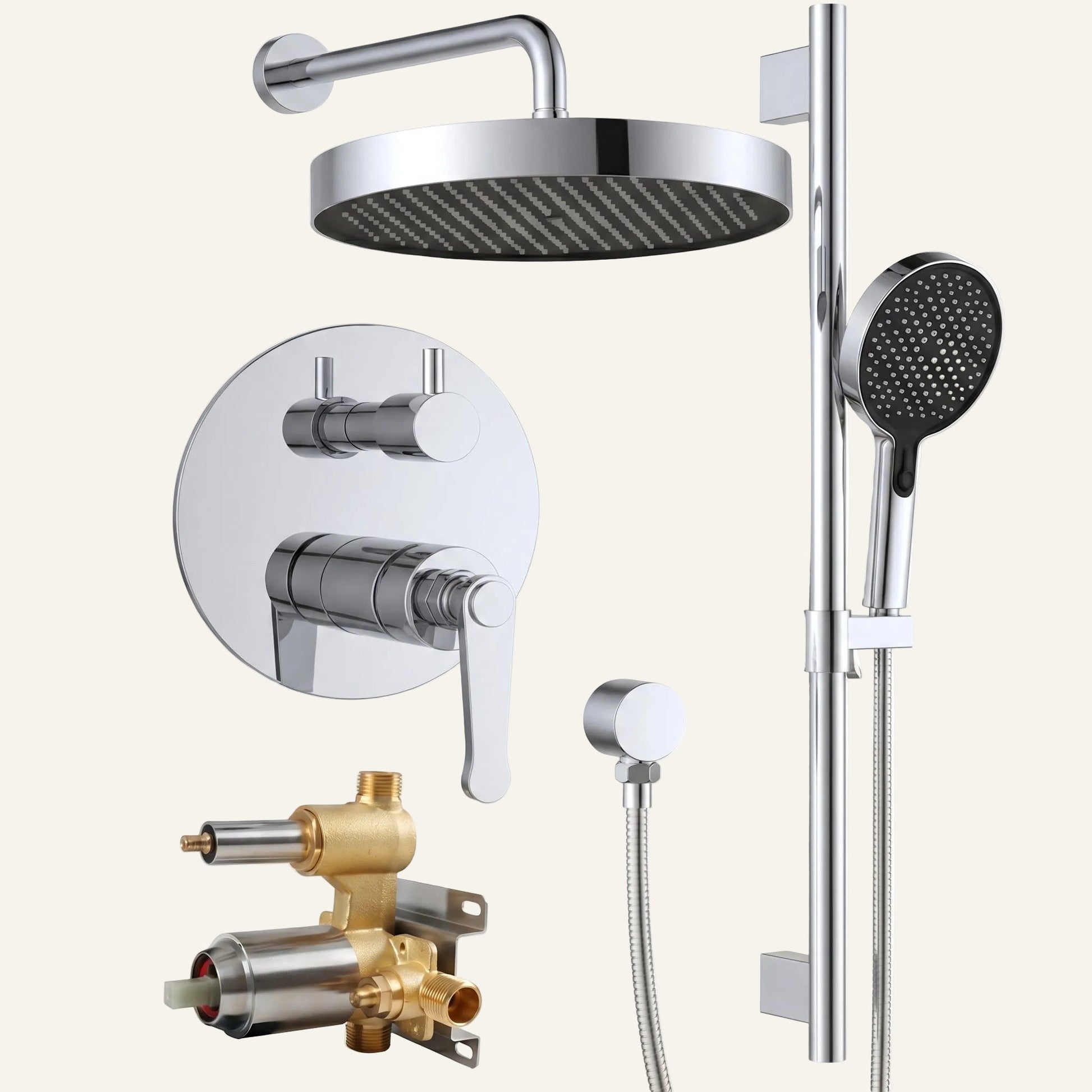 12" Rain Head & Hand Shower - Pressure Balance Shower System (Trim Kit) - ShowerPolished Chrome