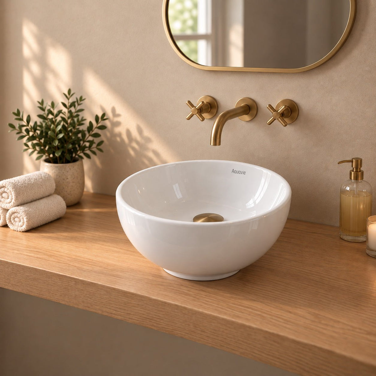13" Round Ceramic Vessel Sink — Glossy White Above-Counter Basin -Vessel Sink