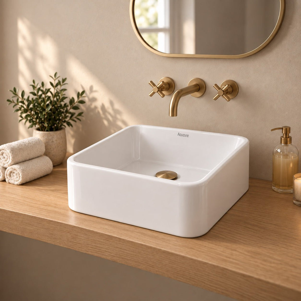15" Square Ceramic Vessel Sink — Glossy White Above-Counter Basin -Vessel Sink