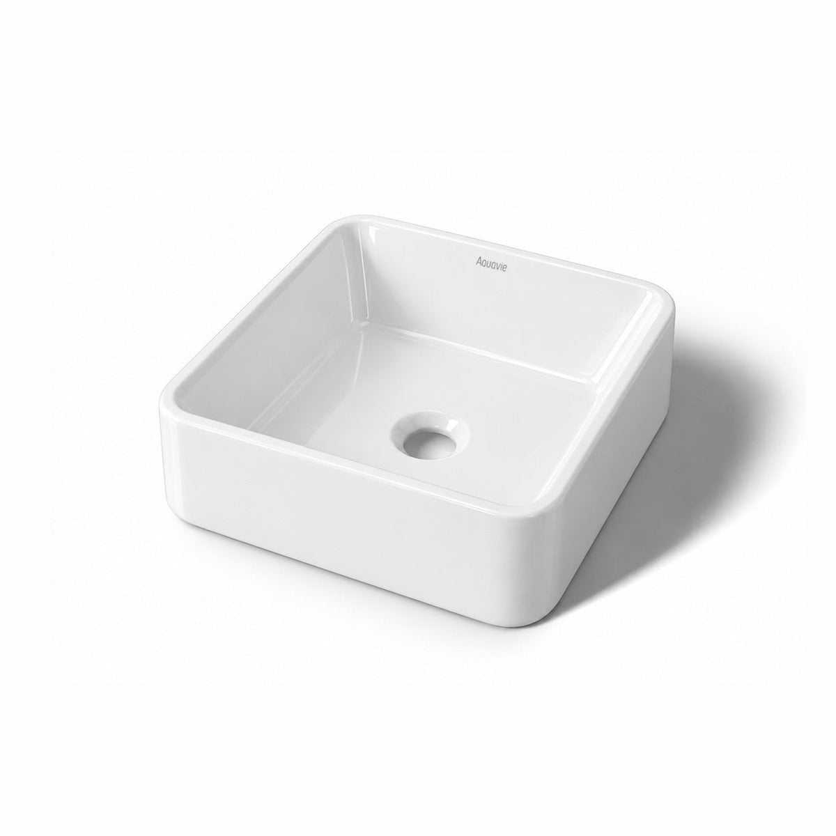 15" Square Ceramic Vessel Sink — Glossy White Above-Counter Basin -Vessel Sink