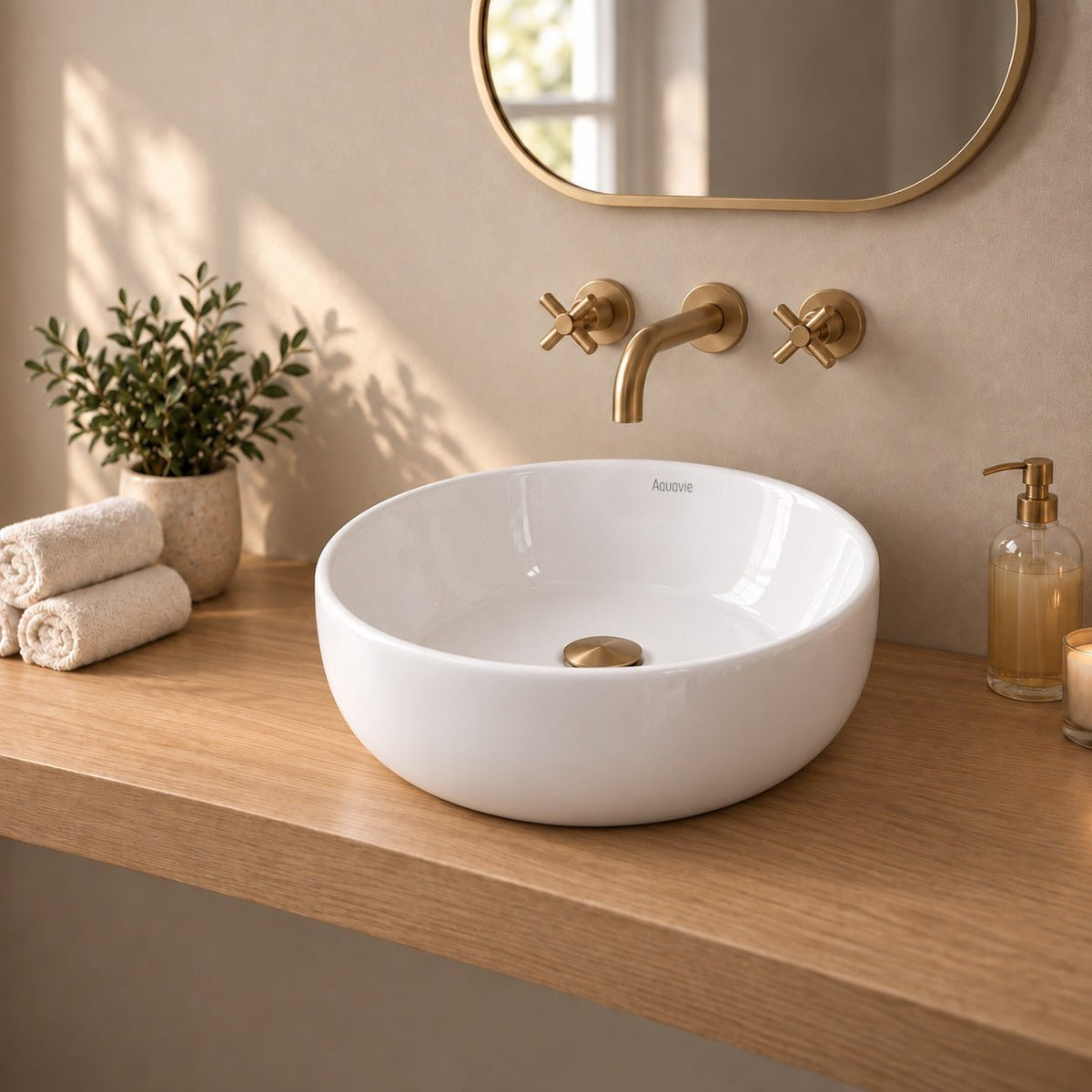 15.75" Round Ceramic Vessel Sink — Glossy White Above-Counter Basin -Vessel Sink