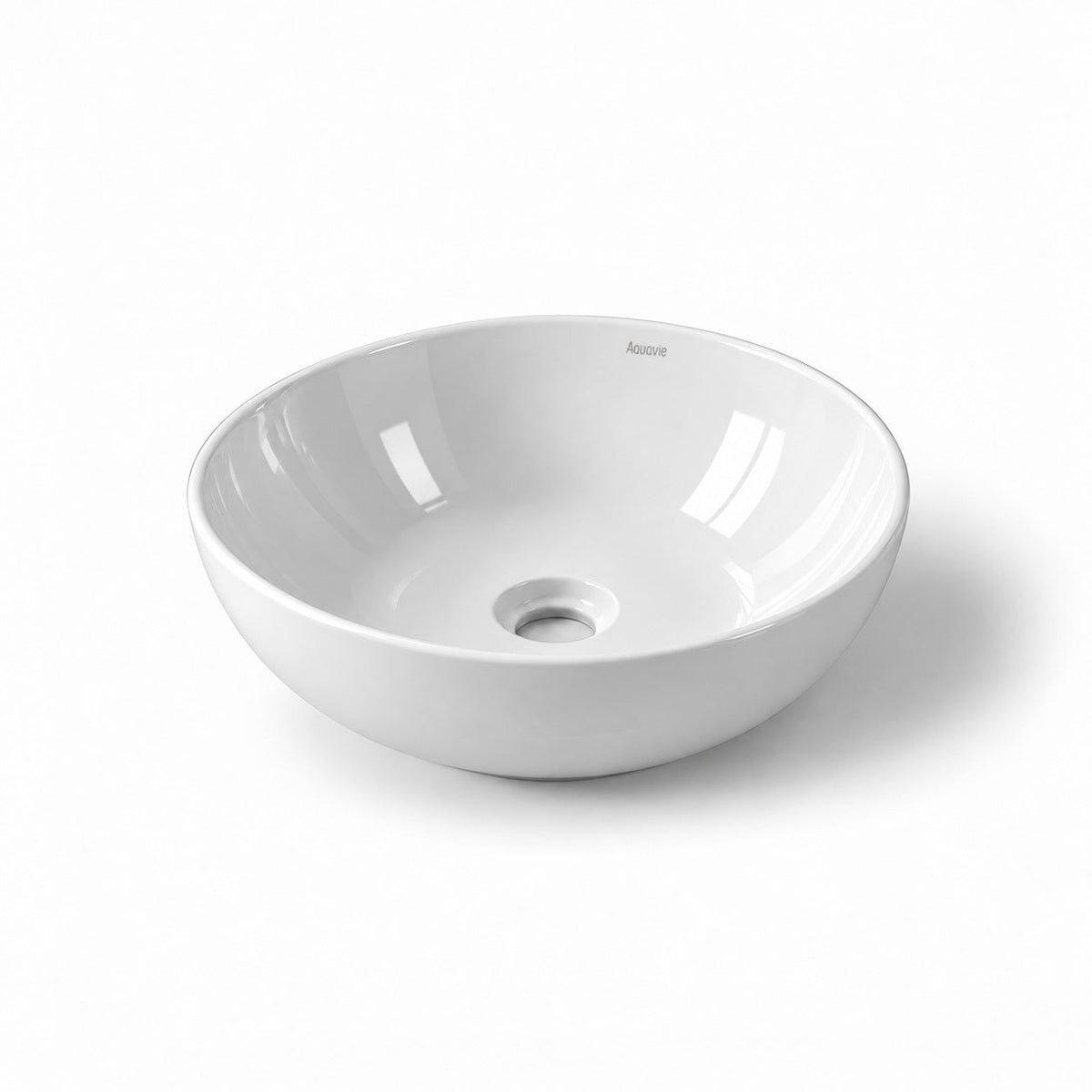 15.75" Round Ceramic Vessel Sink — Glossy White Above-Counter Basin -Vessel Sink