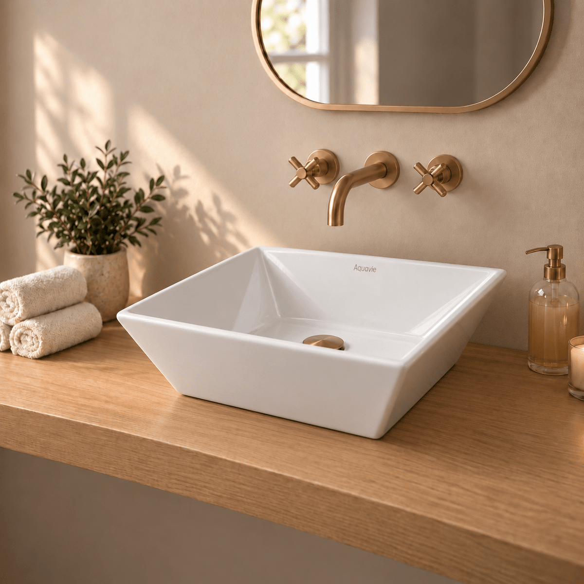 16.5" Square Ceramic Vessel Sink — Glossy White Above-Counter Basin -Vessel Sink