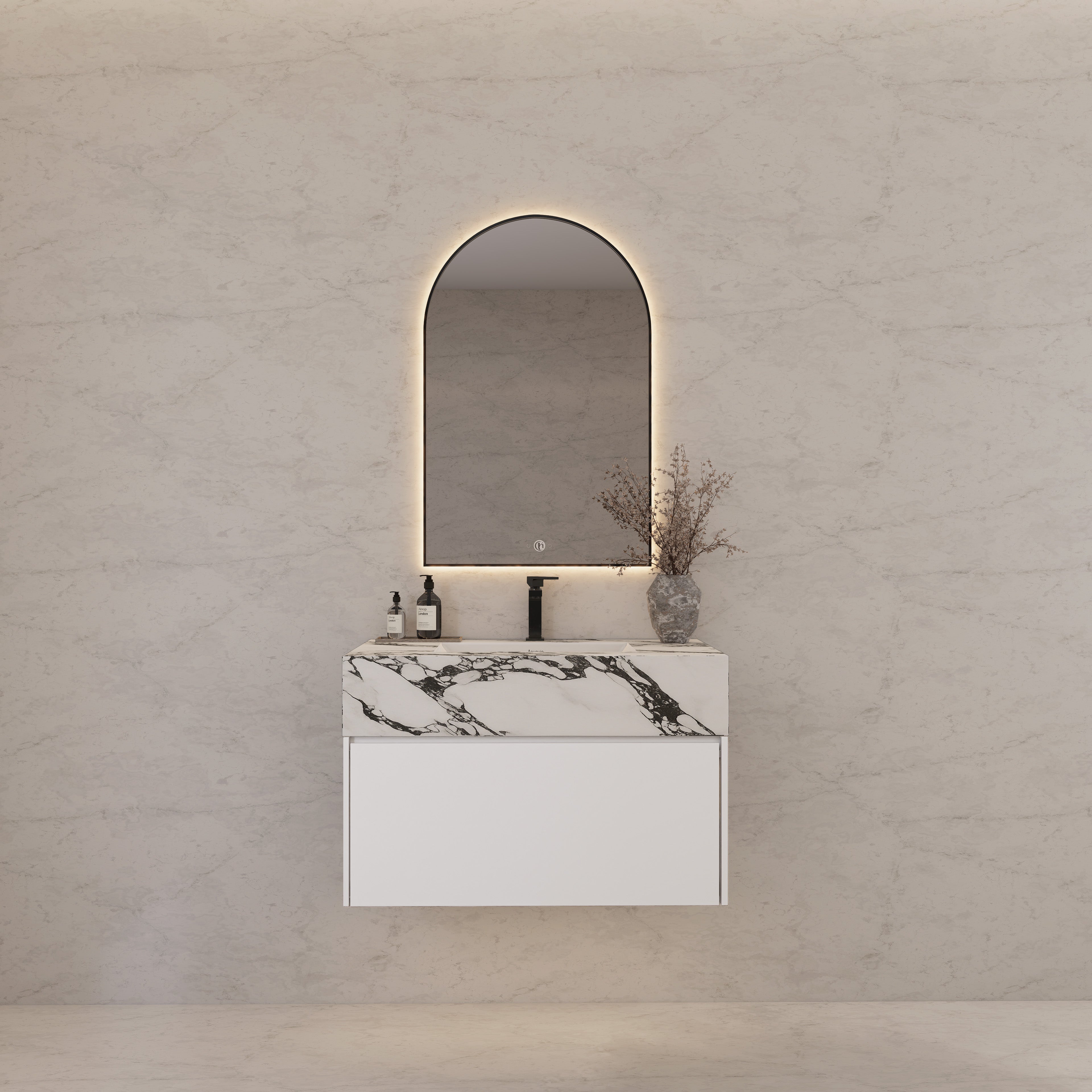 32"/ 36"/40" White Single Sink Floating Bathroom Vanity with Sintered Stone Top