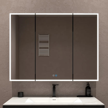 42"x32" Dimmable LED Medicine Cabinet – Solid Light Strip, 3 Doors, Anti-Fog, Recessed or Surface Mount