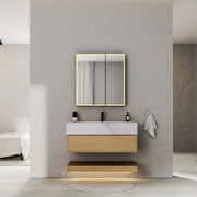 32", 36", 40" Nature Oak Hotel-Style Floating Bathroom Vanity With Sintered Stone Top