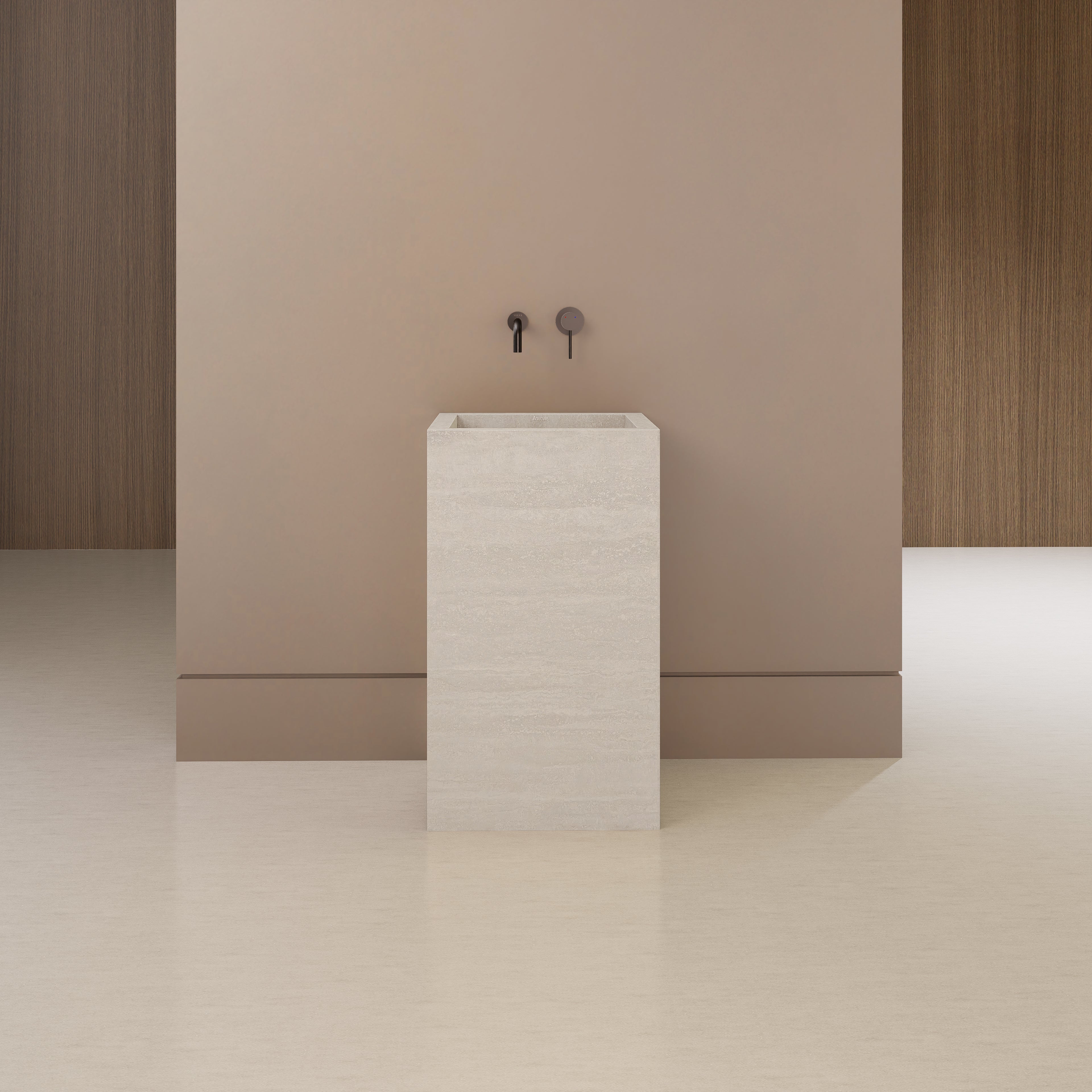 Monolithic Freestanding Pedestal Sink | Ivory Sand Sintered Stone Ramp Basin with Hidden Drain