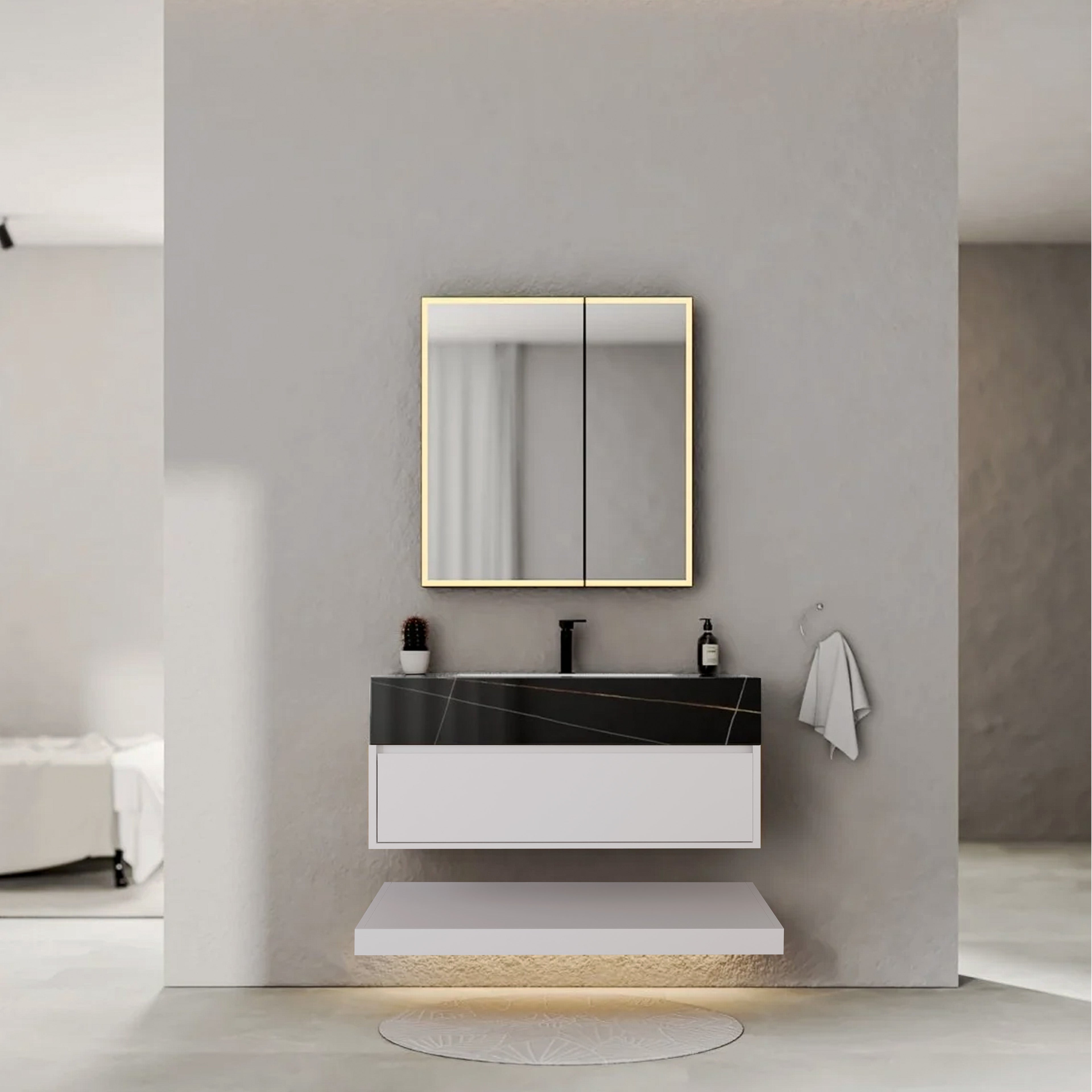 32" White Sintered Stone Top with Hotel-Style Floating Bathroom Vanity