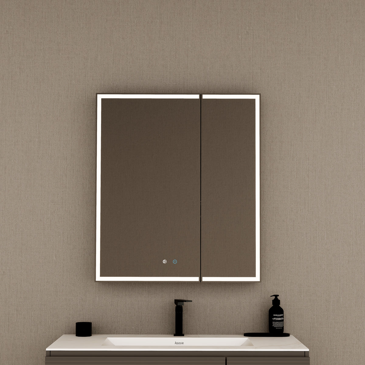 28" Aluminum LED Medicine Cabinet with BLUM Hinges, Interior Lighting & Glass Shelves