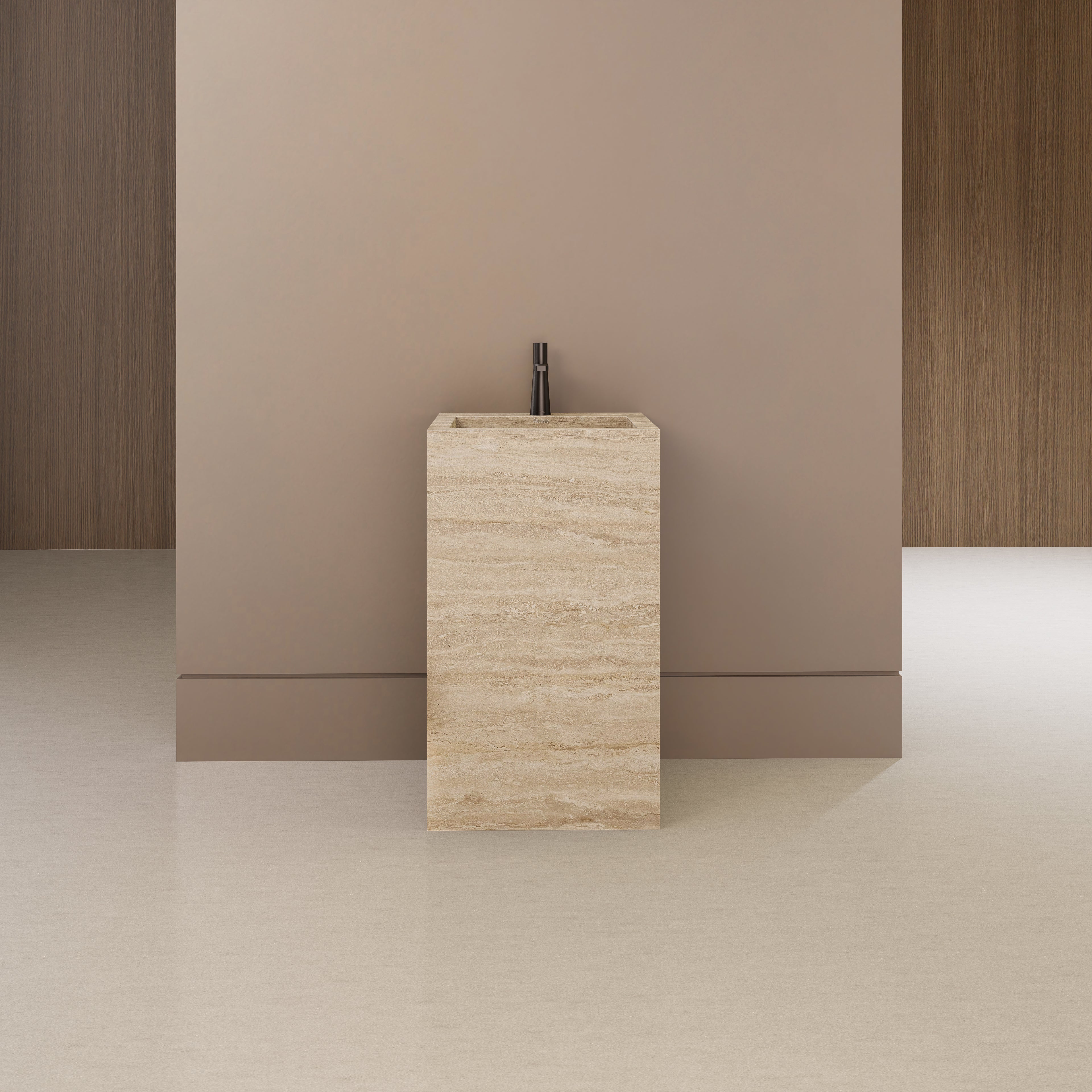 Monolithic Freestanding Pedestal Sink | Natural Travertine Sintered Stone Ramp Basin