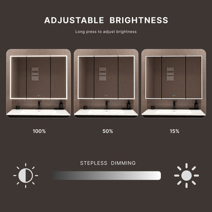 42"x32" Dimmable LED Medicine Cabinet – Solid Light Strip, 3 Doors, Anti-Fog, Recessed or Surface Mount