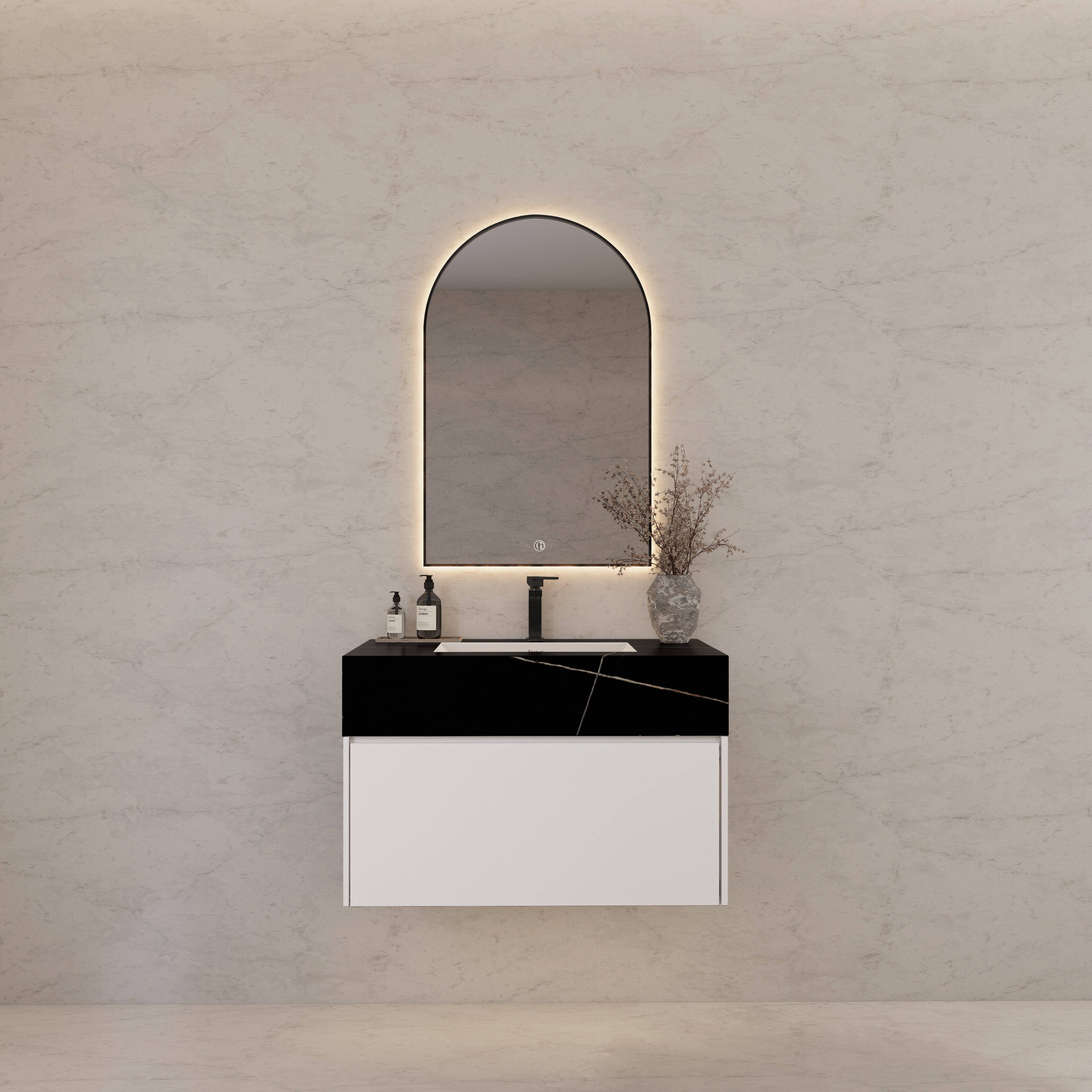 32"/ 36"/40" White Single Sink Floating Bathroom Vanity with Sintered Stone Top