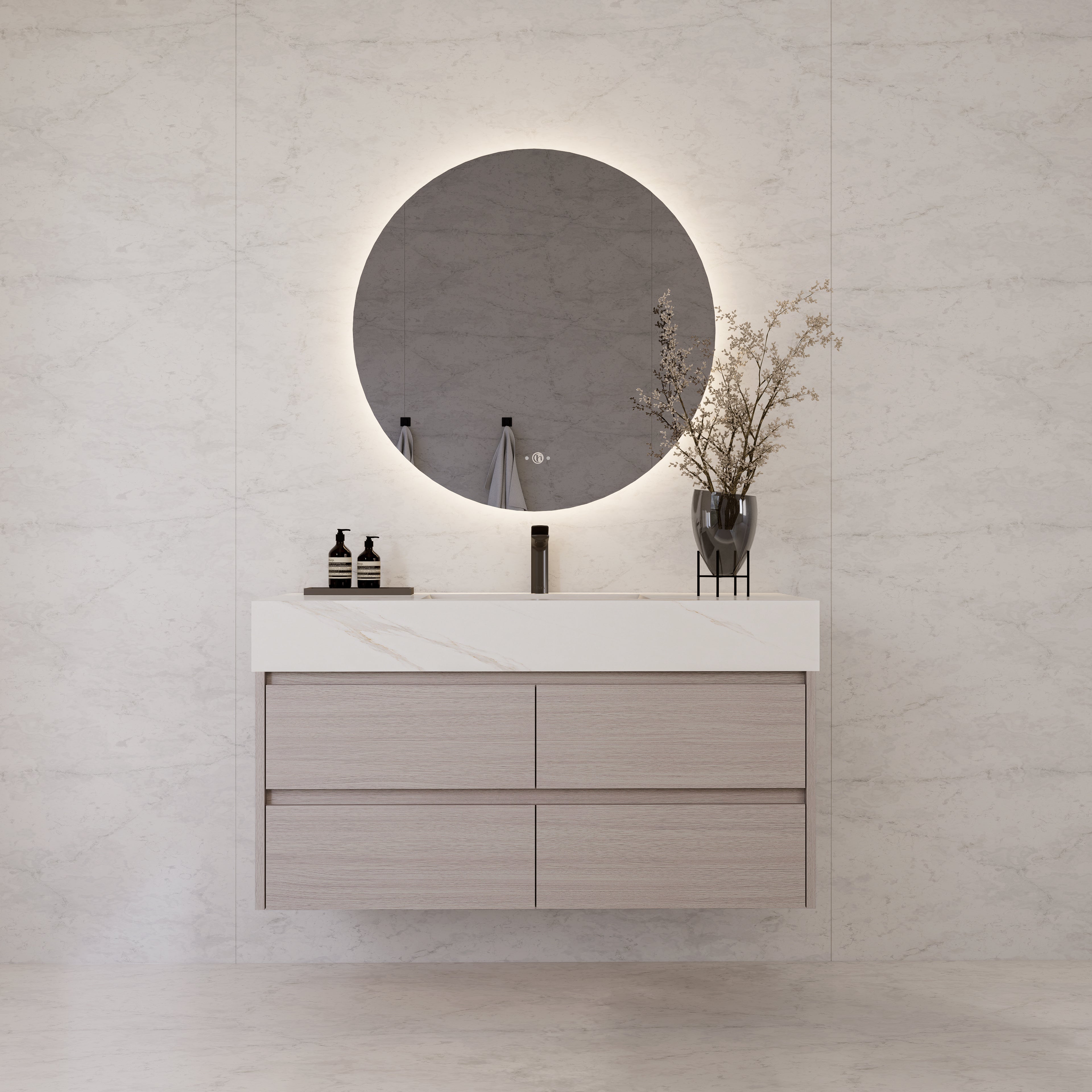 48"，60" White Grey Sintered Stone Top With Four Drawer Floating Bathroom Vanity