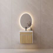24" Floating Bathroom Vanity — Sintered Stone Top with Seamless Ceramic Sink, Oak & White