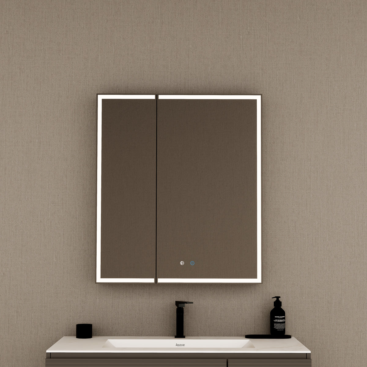 28" Aluminum LED Medicine Cabinet with BLUM Hinges, Interior Lighting & Glass Shelves