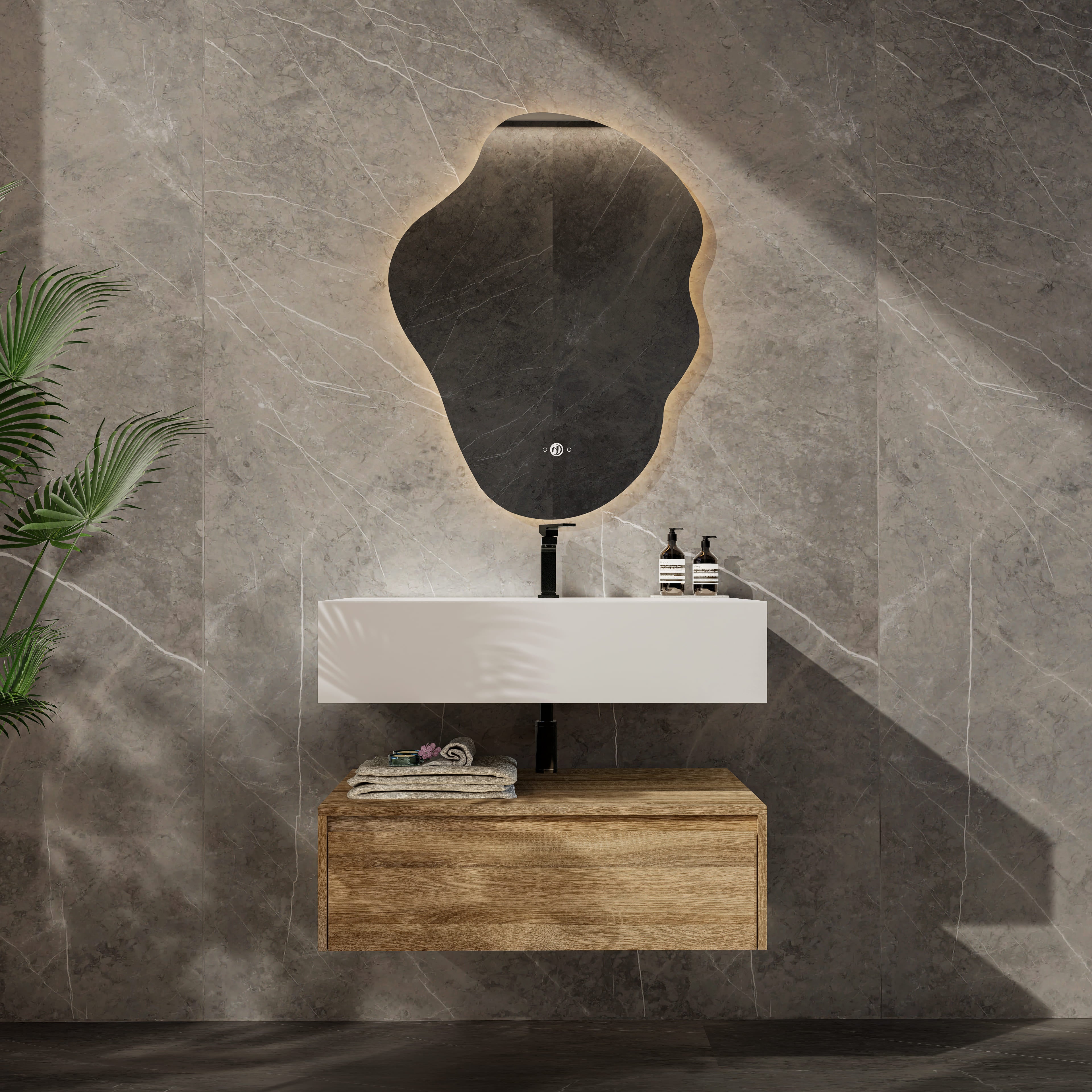 32"/ 36"/40"  Wall Mount Bathroom Vanity - Stone Integrated Basin & Plywood Cabinet