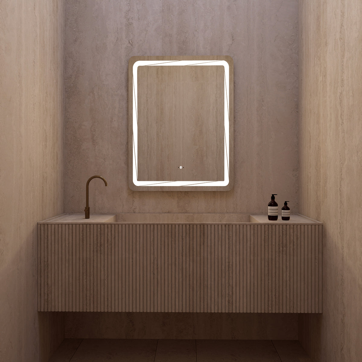 28" x 36" LED Bathroom Mirror with Anti-Fog and Angled Corner Light Border
