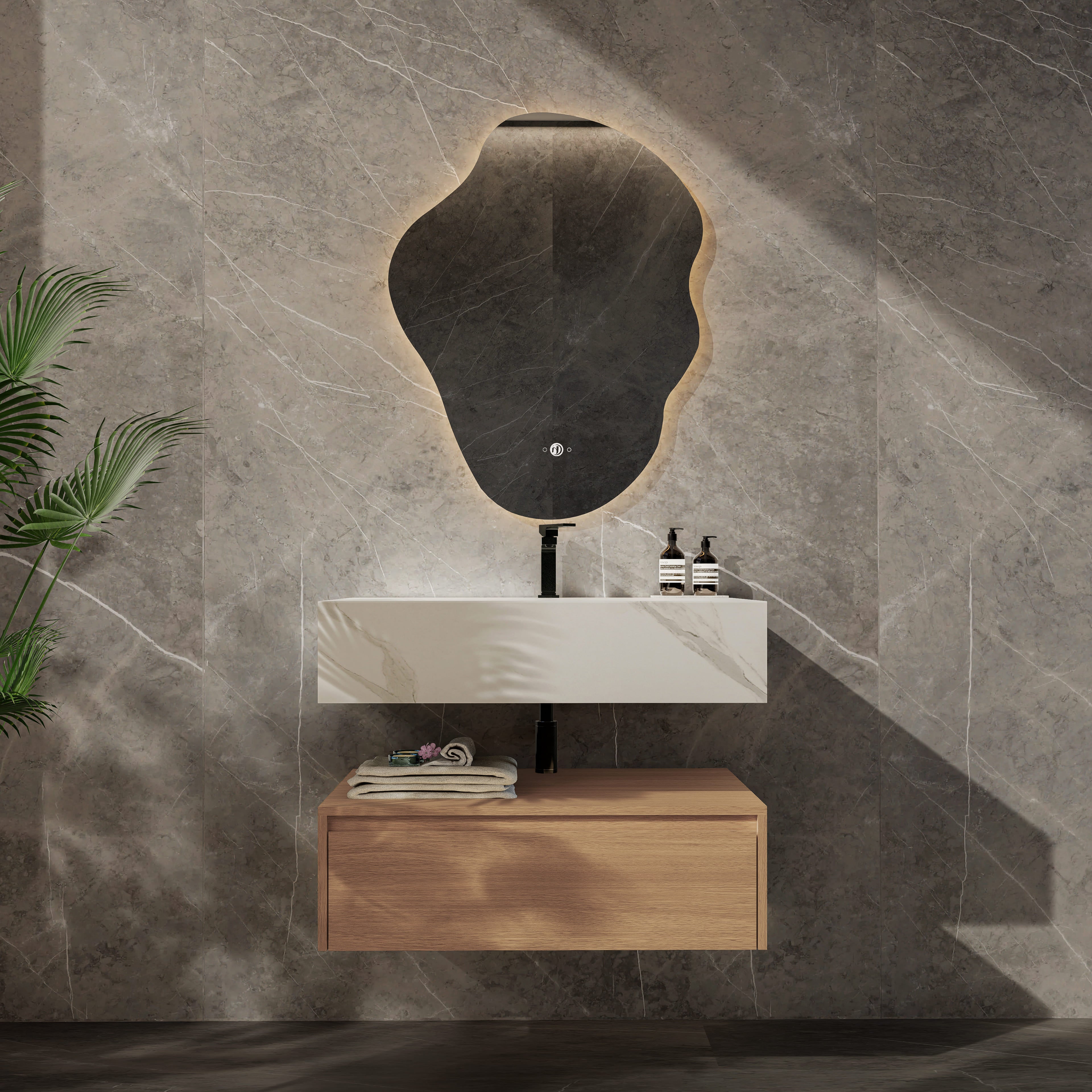 32"/ 36"/40"  Wall Mount Bathroom Vanity - Stone Integrated Basin & Plywood Cabinet