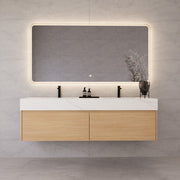 Meuble-lavabo flottant simple de 60 po / 71 po avec dessus en pierre et vasque double
