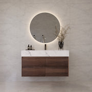 48"，60" Walnut Sintered Stone Top With Four Drawer Floating Bathroom Vanity