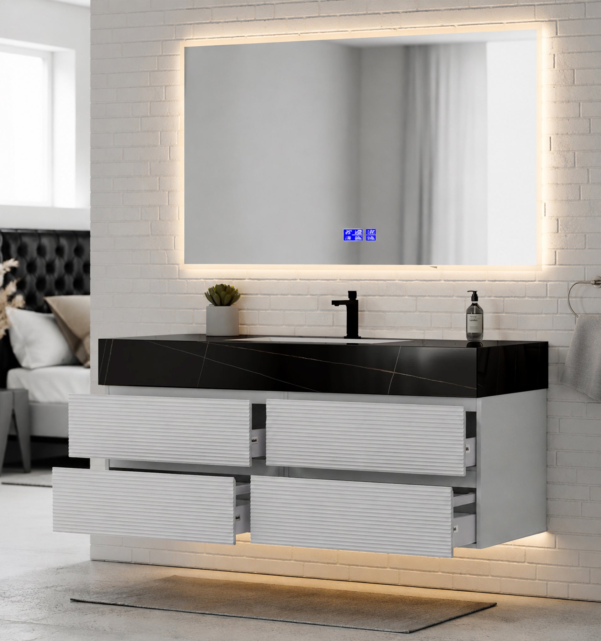 60” Light Grey Modern Floating Bathroom Vanity 4 Drawers– Single Basin