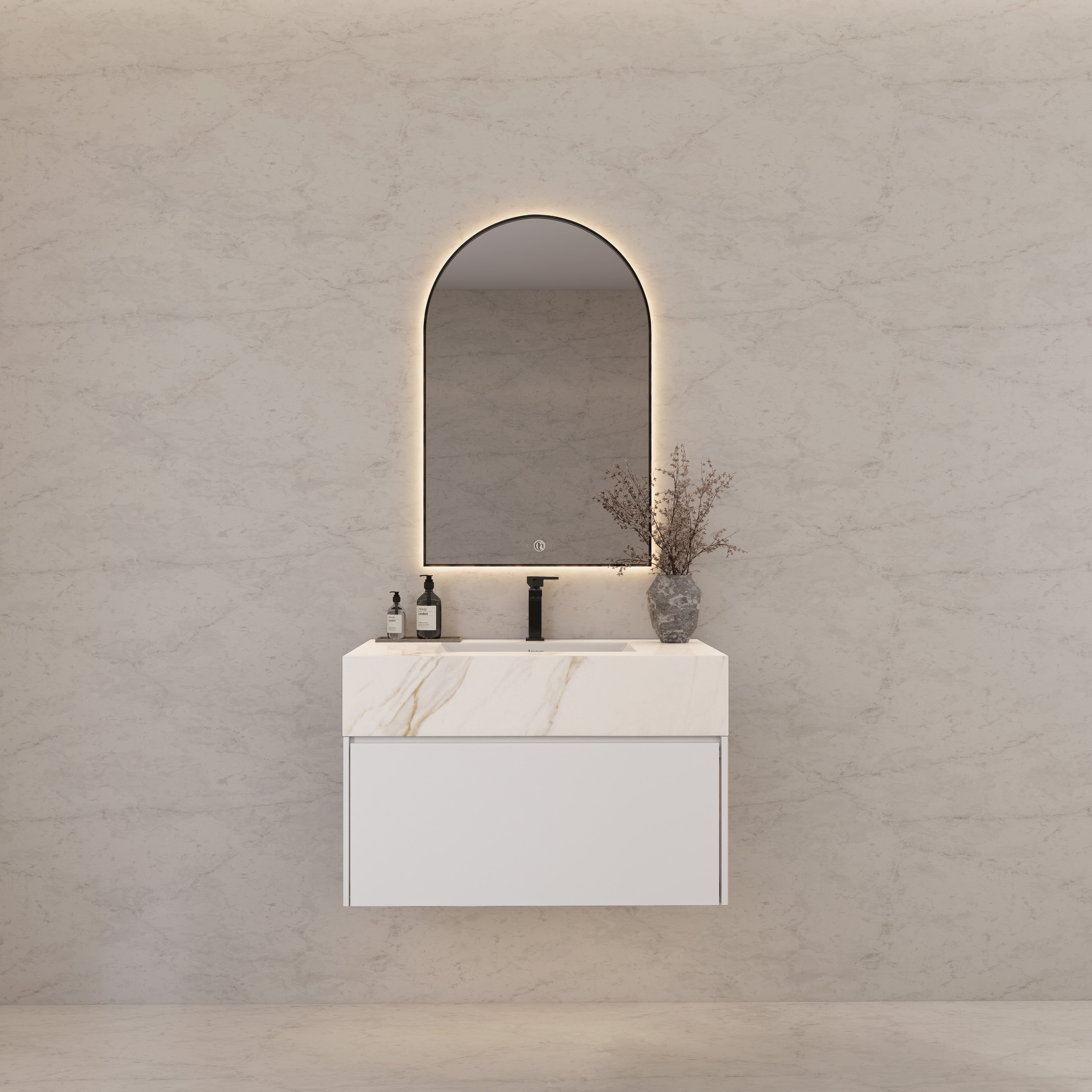 32"/ 36"/40" White Single Sink Floating Bathroom Vanity with Sintered Stone Top
