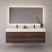 71"，60" Walnut Double Sink Sintered Stone Top with Elegant Floating Bathroom Vanity