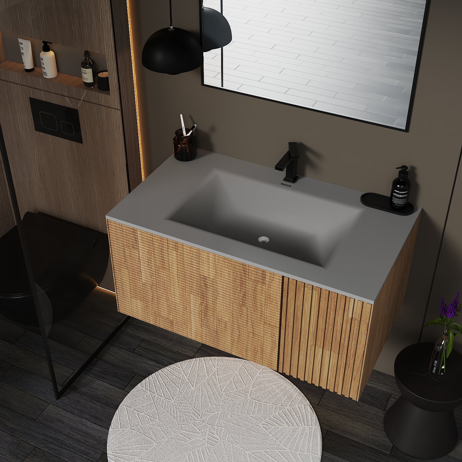 Linea Floating Vanity – Seamless Curved Stone Top, 32" / 36" / 40"
