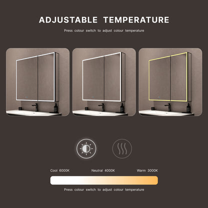 36"x32" Solid Light Bathroom LED Mirror Cabinet – Dimmable Light, Anti-Fog, Recessed or Surface Mount