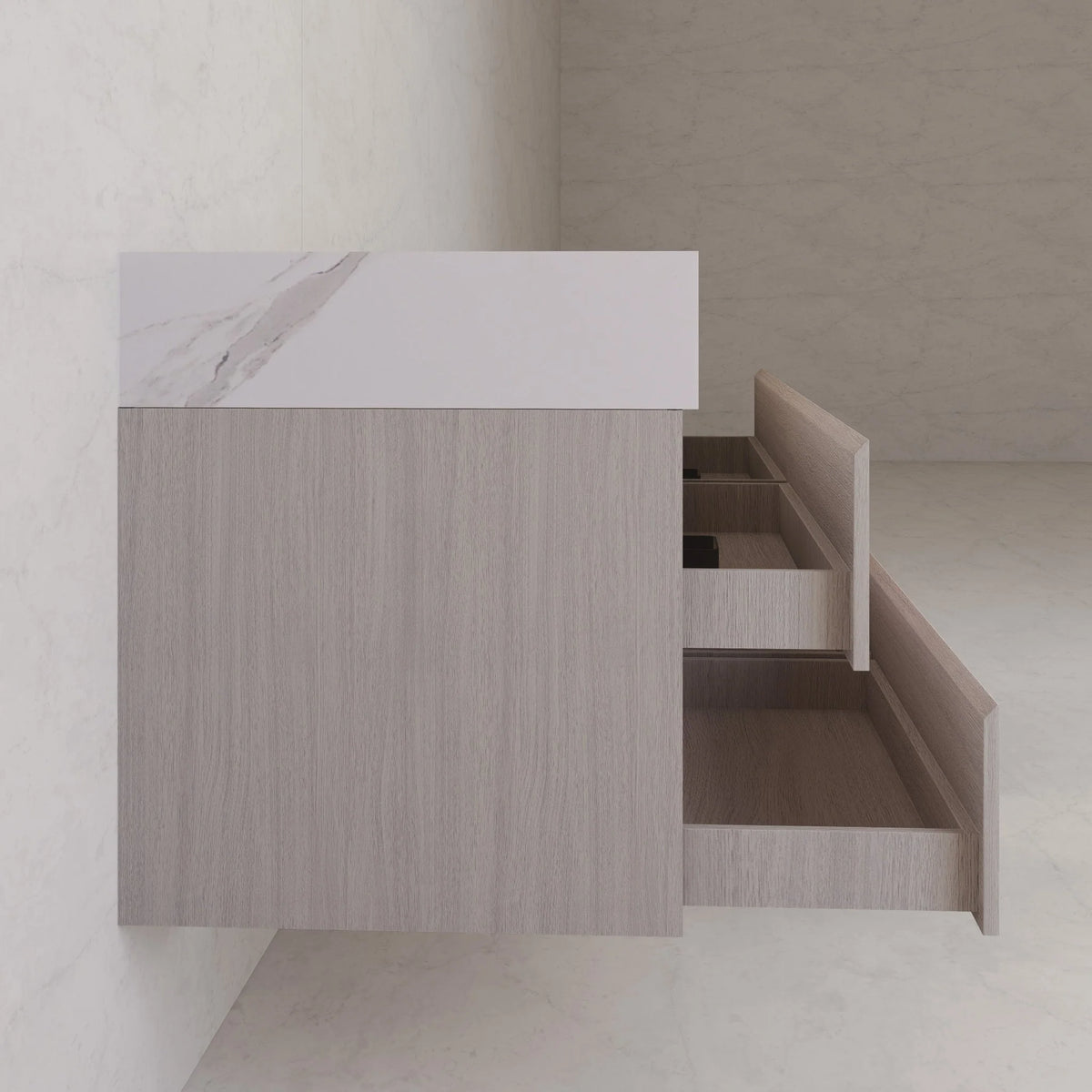71"，60" Walnut Double Sink Sintered Stone Top with Elegant Floating Bathroom Vanity