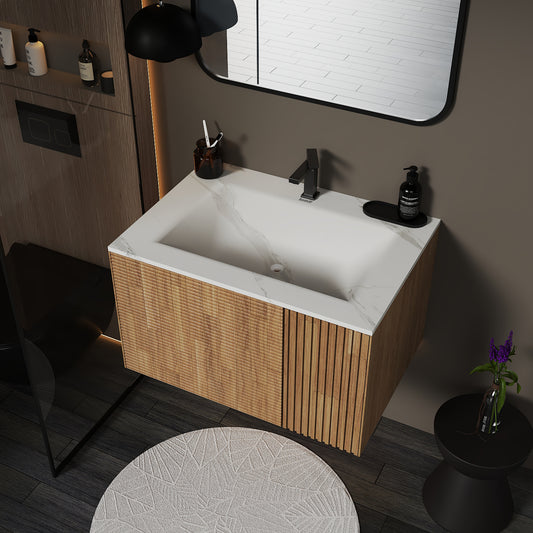 Linea Floating Vanity – Seamless Curved Stone Top, 32" / 36" / 40"