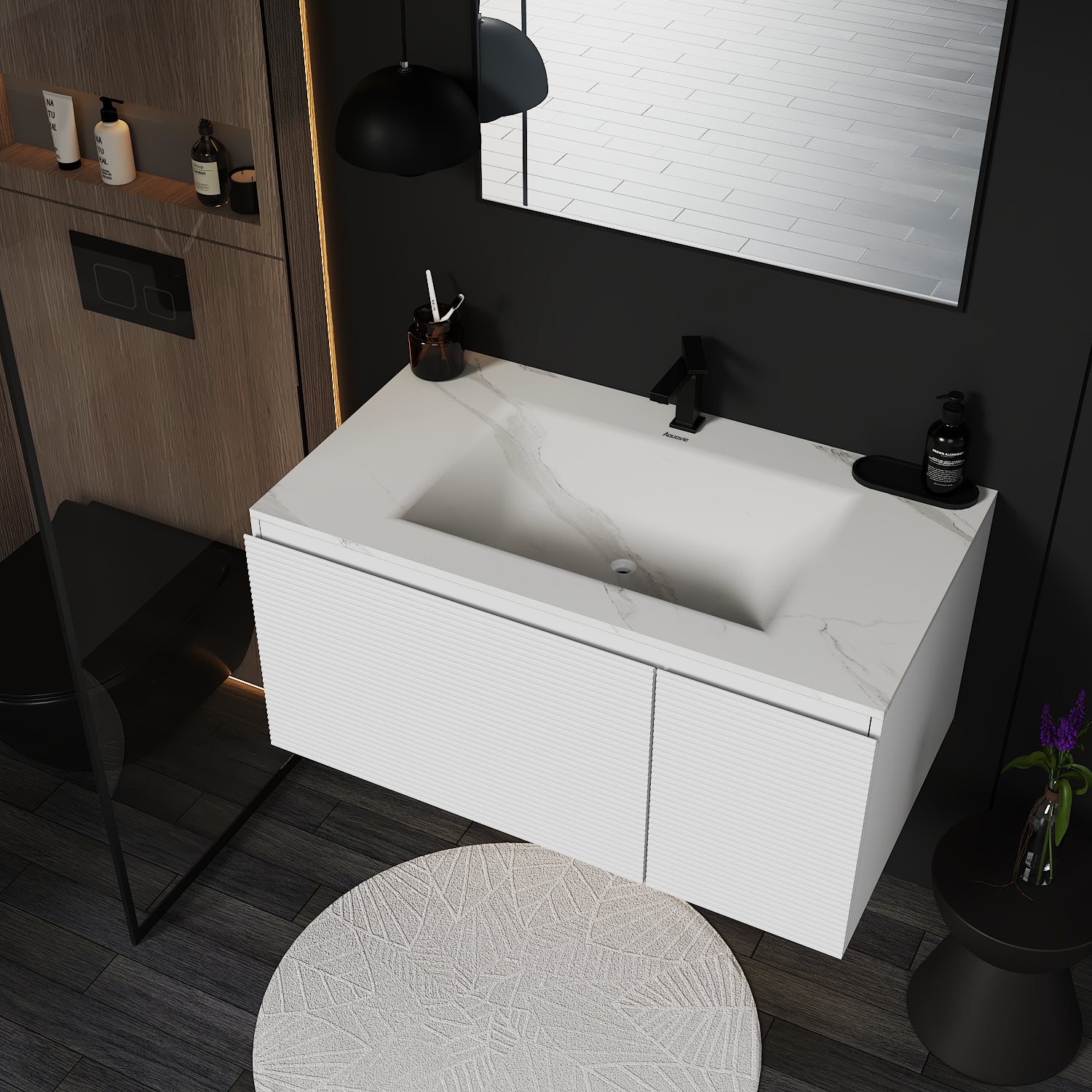 Linea White Floating Vanity – Seamless Stone Basin, 32" / 36" / 40"
