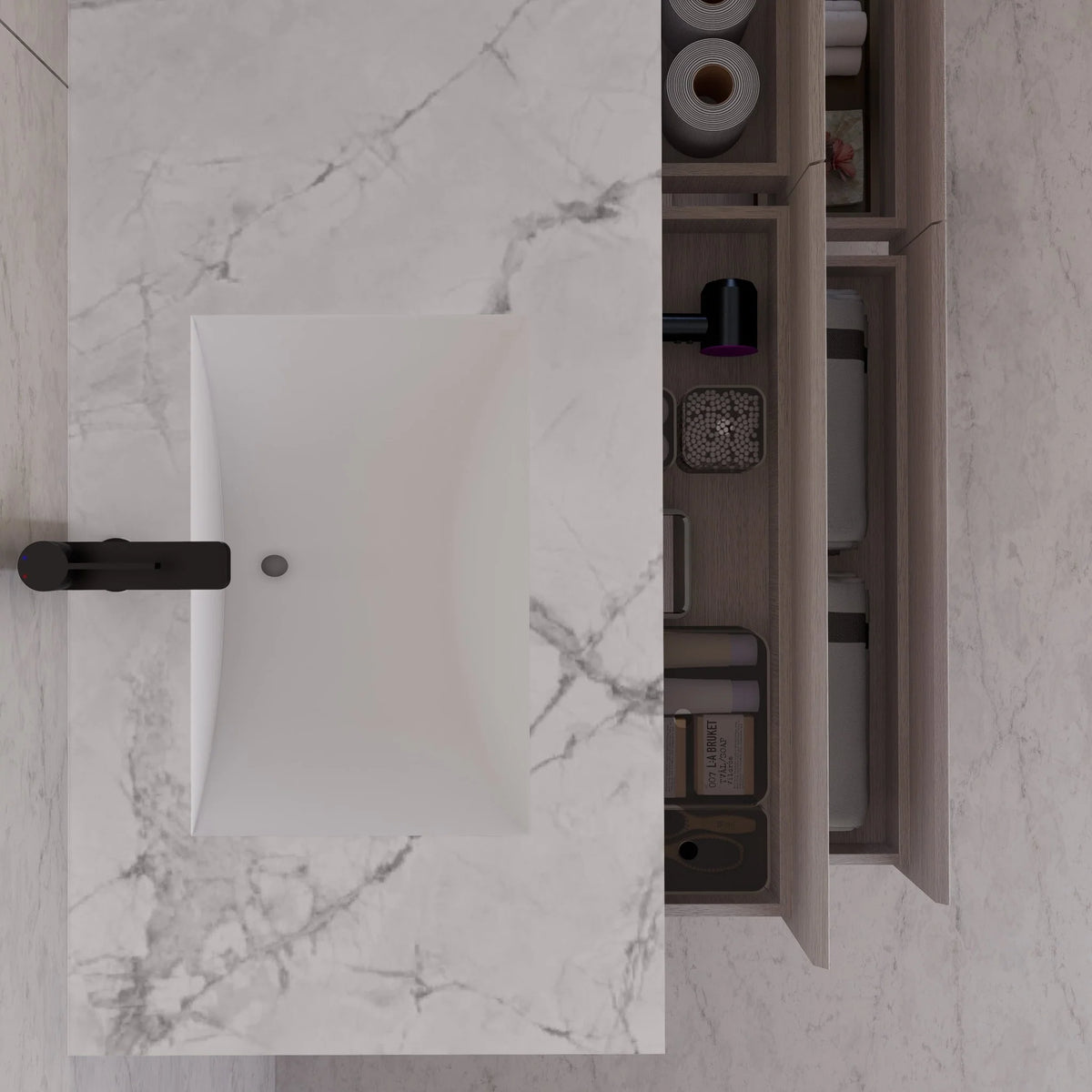 71"，60" Walnut Double Sink Sintered Stone Top with Elegant Floating Bathroom Vanity