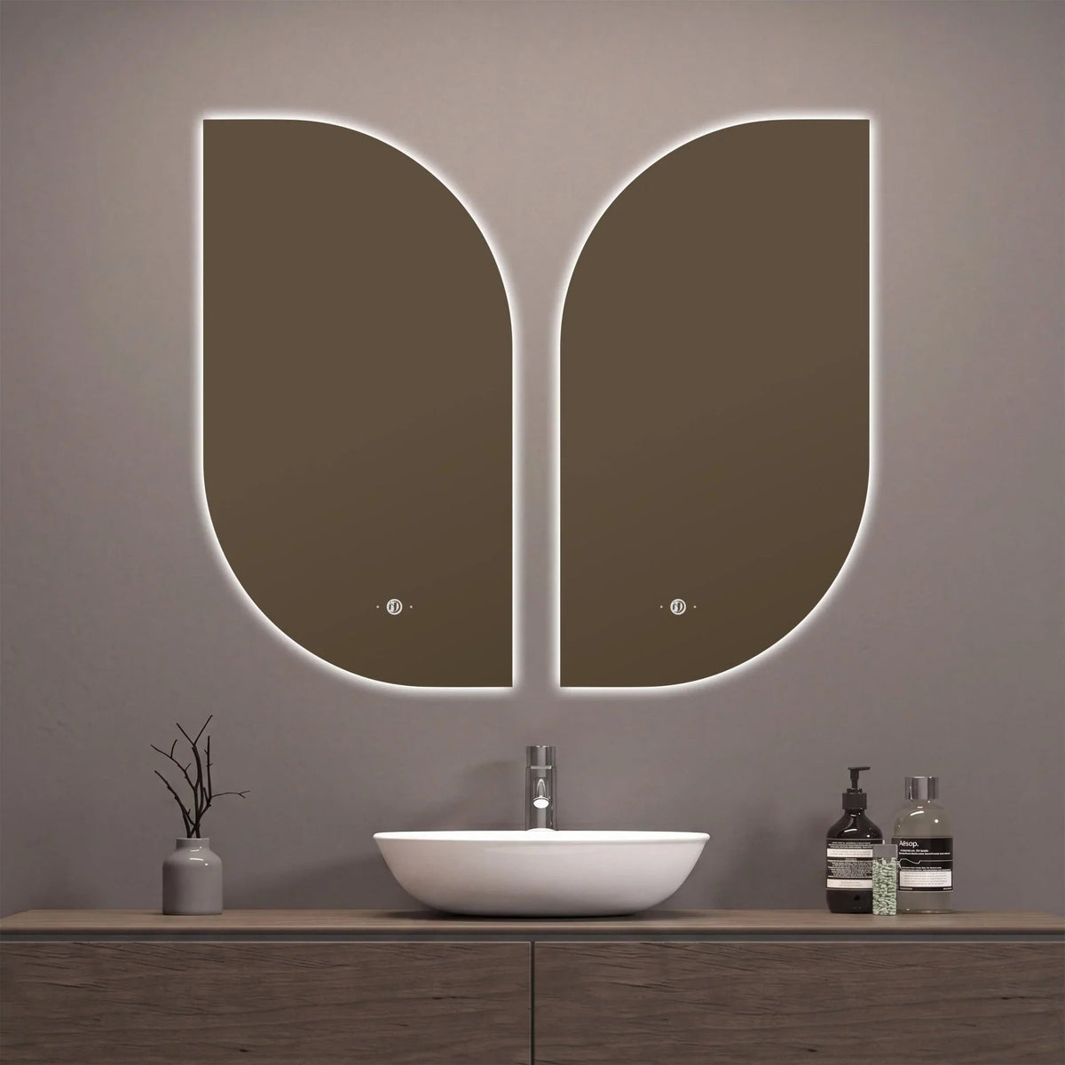 2 Sizes Asymmetrical LED Bathroom Mirror with Anti-Fog -LED MIrror26"x38"