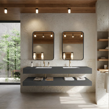 71 Inch Double Sink Stone Top with Hotel-Style Stone Cabinet Floating Vanity