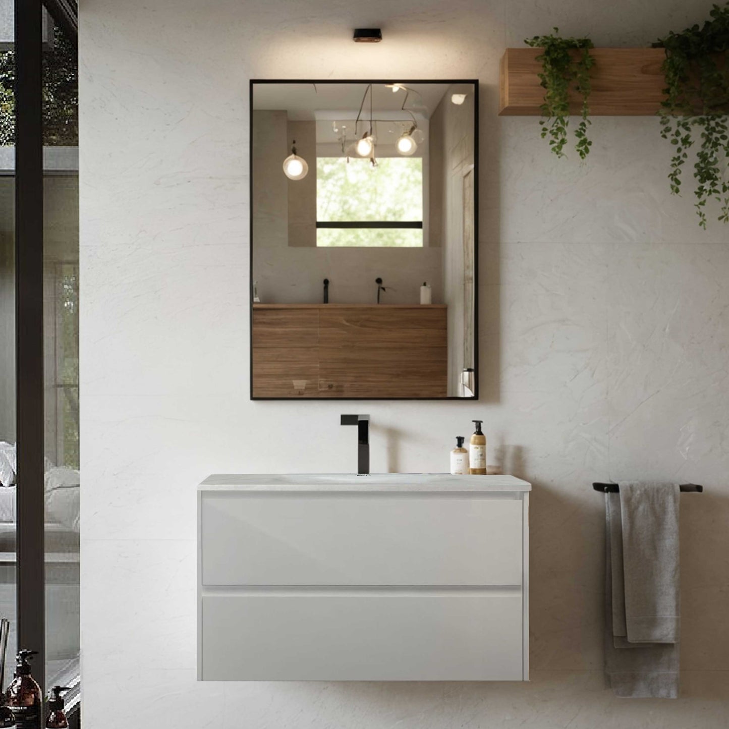 Bathroom mirror with black aluminum frame