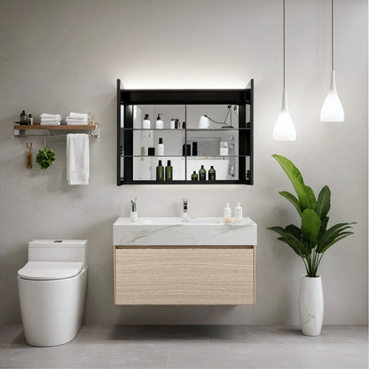 Wall-Mounted LED Bathroom Mirror with Touch Sensor, Anti-Fog, and Dimmable 3-Color LED Lights – Available in 26"x32" & 36"x32"