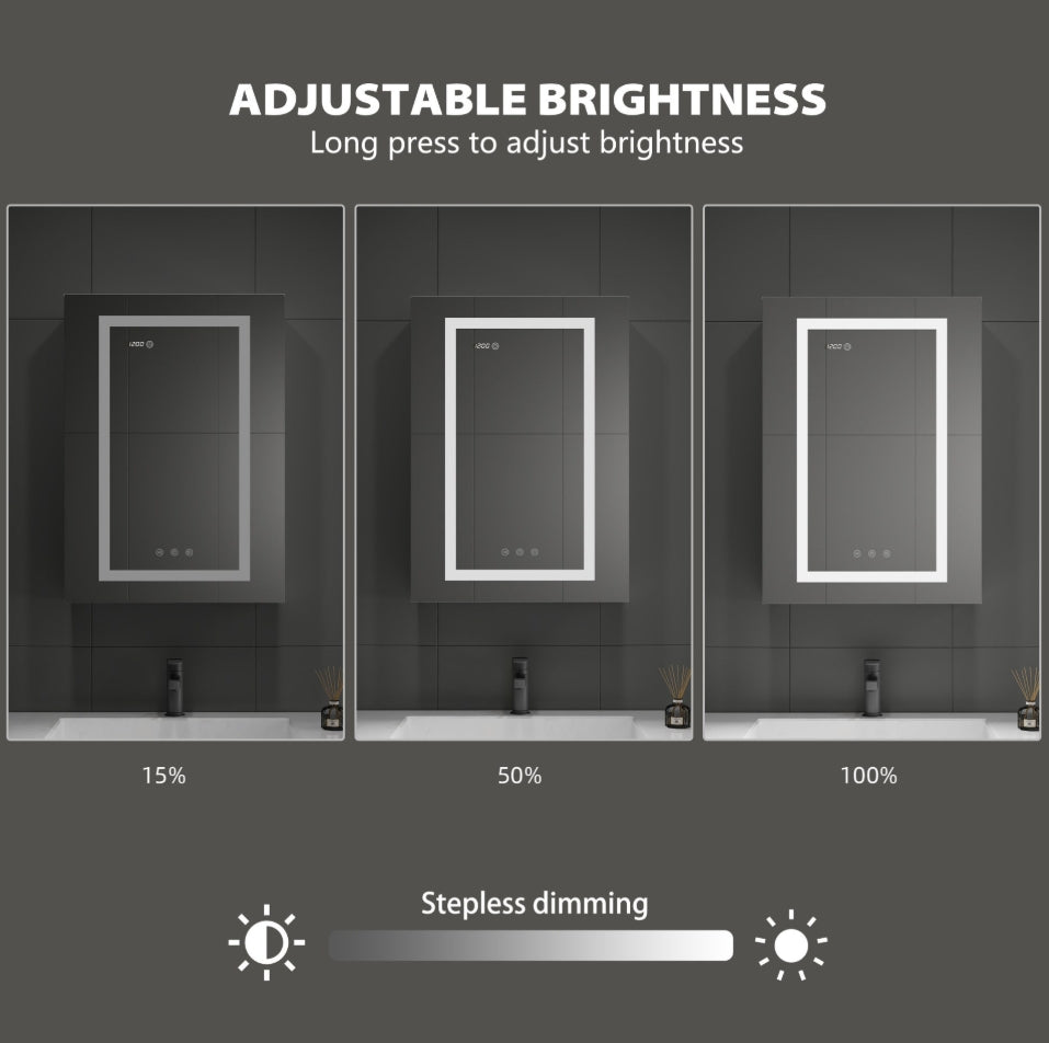 #10064 24" x 32" Smart LED light medicine cabinet with digital clock