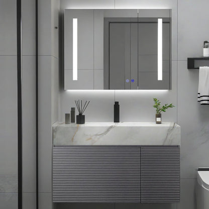 40''/32'' Stone Top with Gray Engineered Wood Floating Bathroom Vanity
