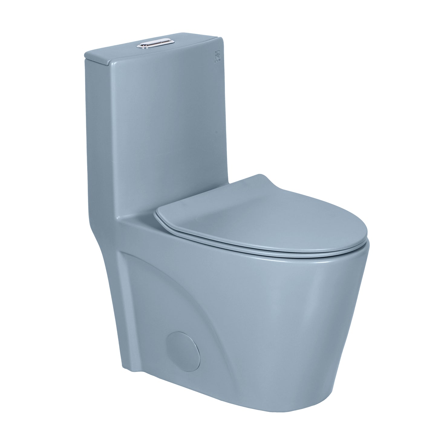 One-piece, elongated, dual-flush toilet in Grey Blue