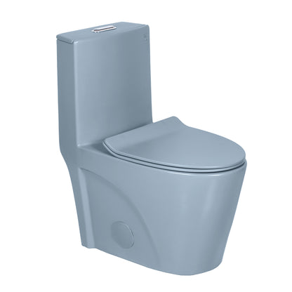 One-piece, elongated, dual-flush toilet in Grey Blue