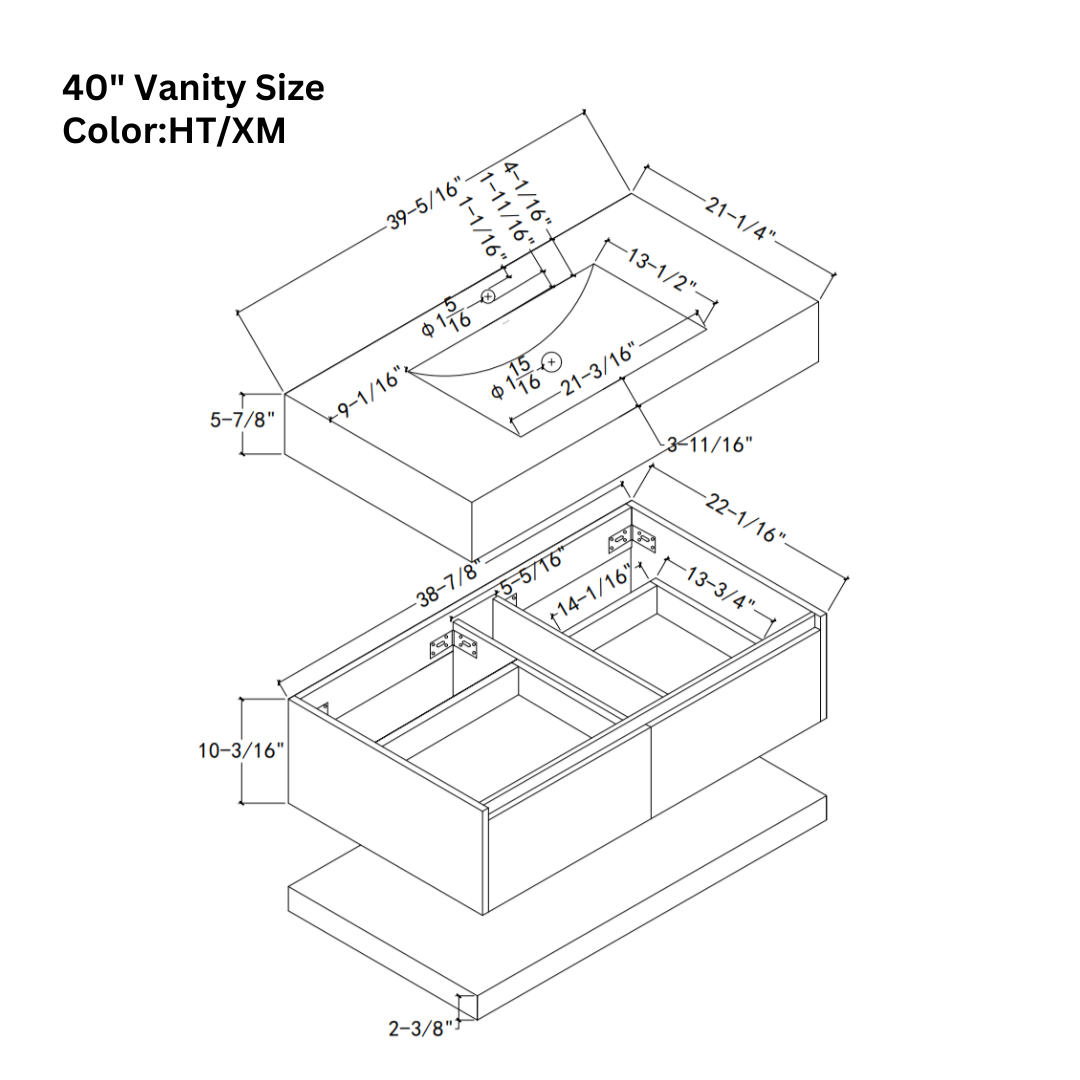 Floating Bathroom Vanity – Seamless Sintered Stone Ceramic Top | Modern Plywood Vanity (40" / 48")