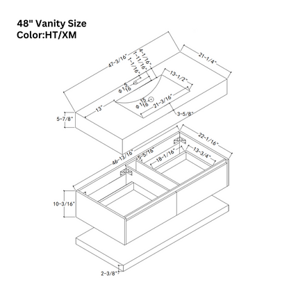 Floating Bathroom Vanity – Seamless Sintered Stone Ceramic Top | Modern Plywood Vanity (40" / 48")