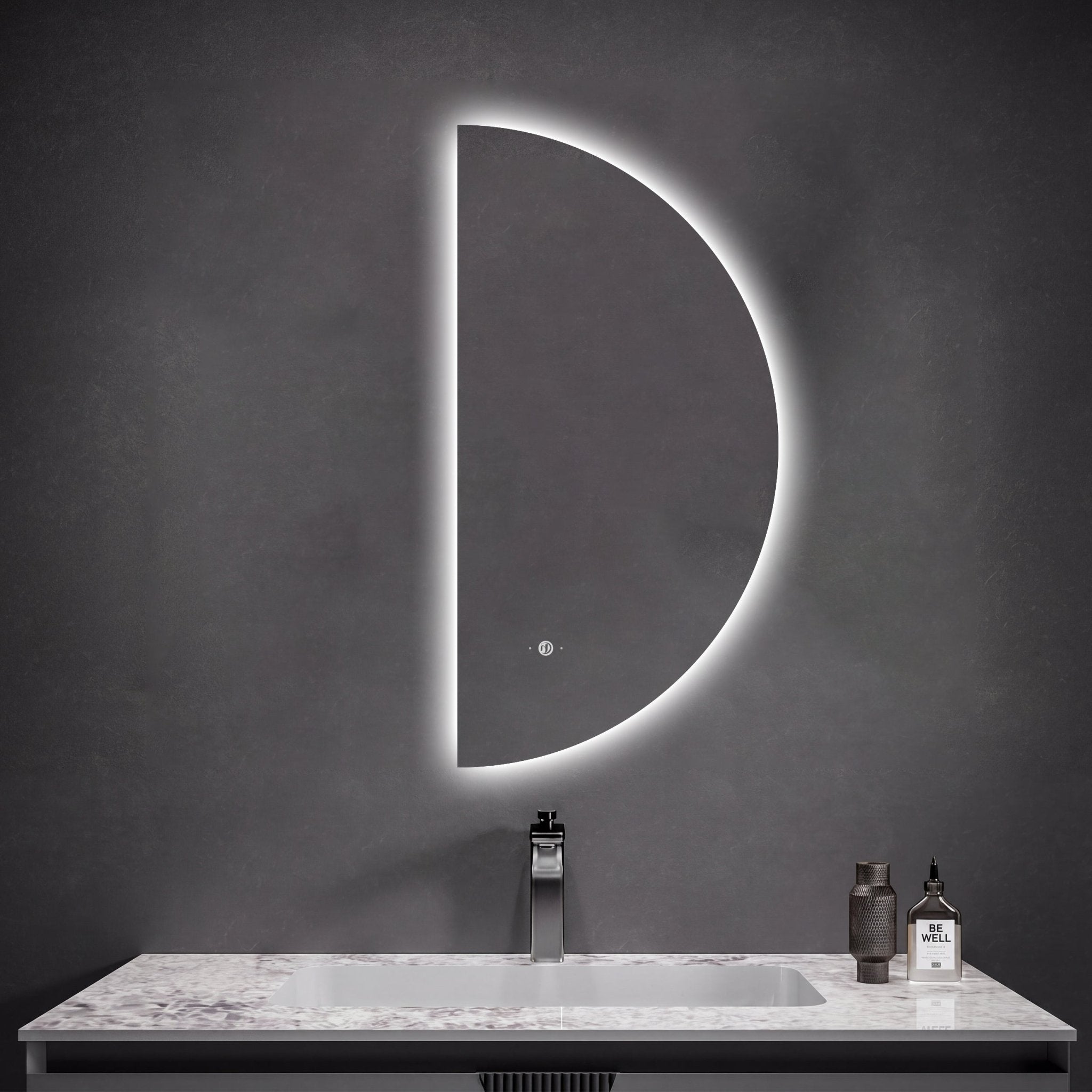 22" x 44" Half Moon LED Bathroom Mirror with Anti - Fog & Wave Sensor - LED MIrror22" x 44"