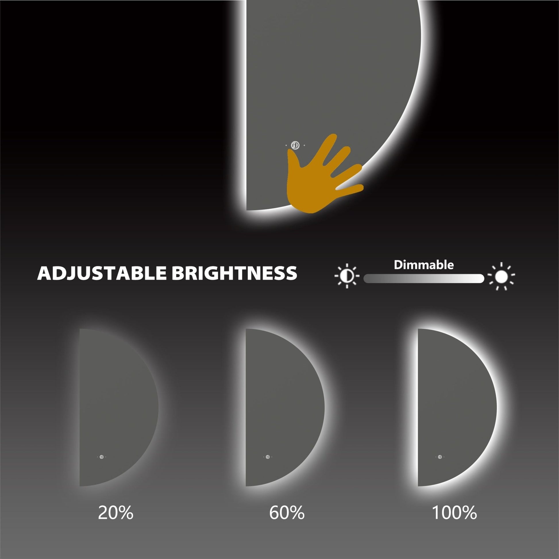 22" x 44" Half Moon LED Bathroom Mirror with Anti - Fog & Wave Sensor - LED MIrror22" x 44"