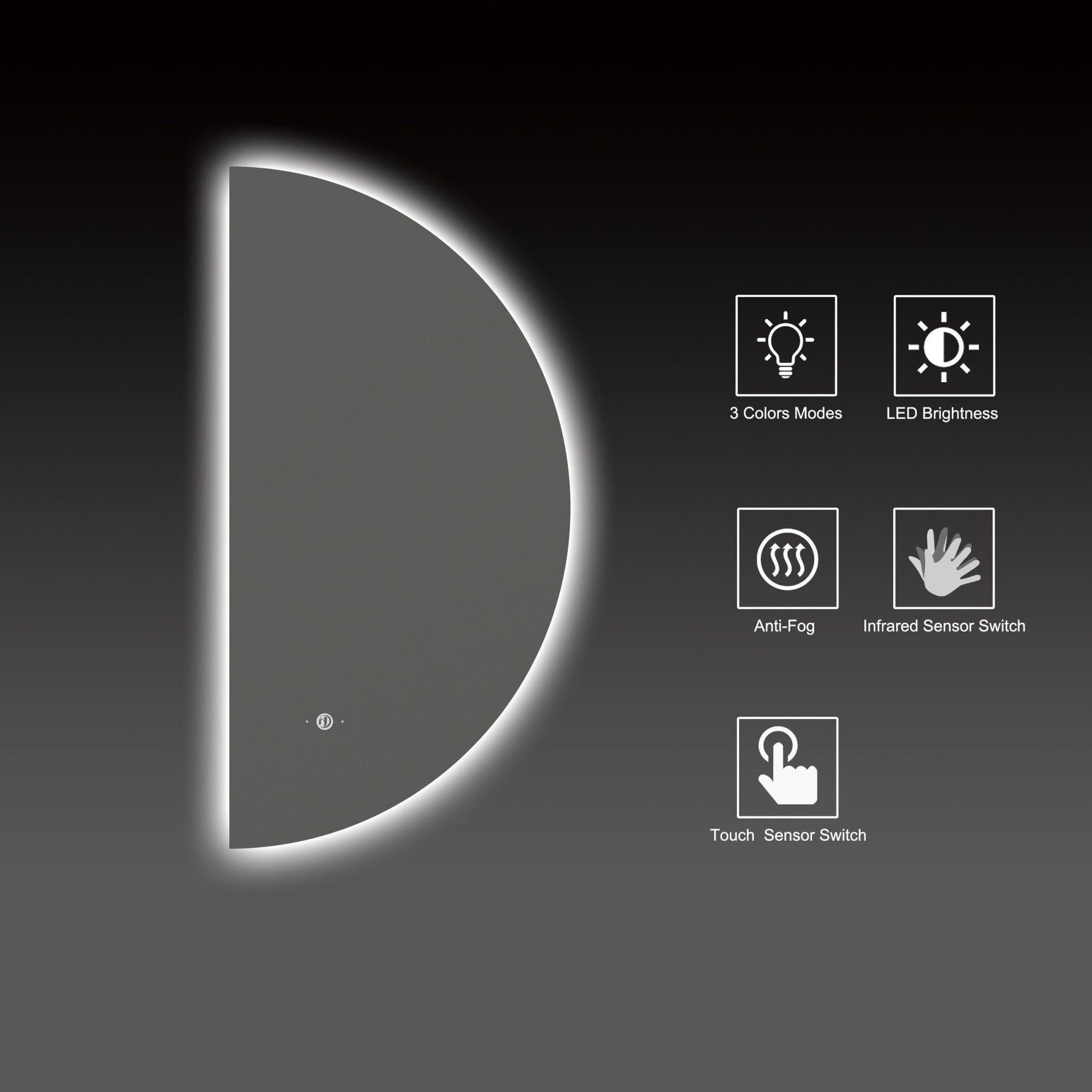 22" x 44" Half Moon LED Bathroom Mirror with Anti - Fog & Wave Sensor - LED MIrror22" x 44"