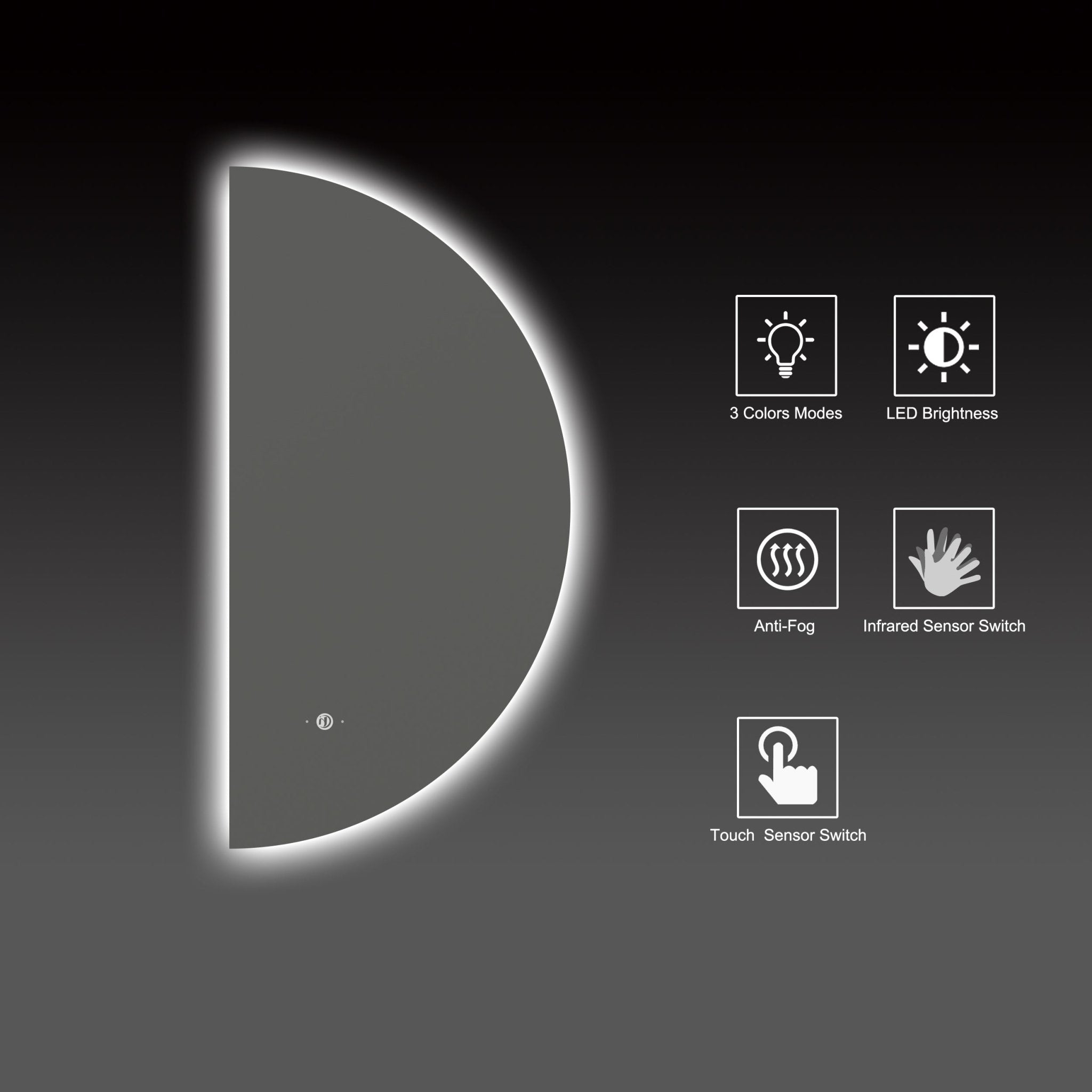 22" x 44" Half Moon LED Bathroom Mirror with Anti - Fog & Wave Sensor - LED MIrror22" x 44"